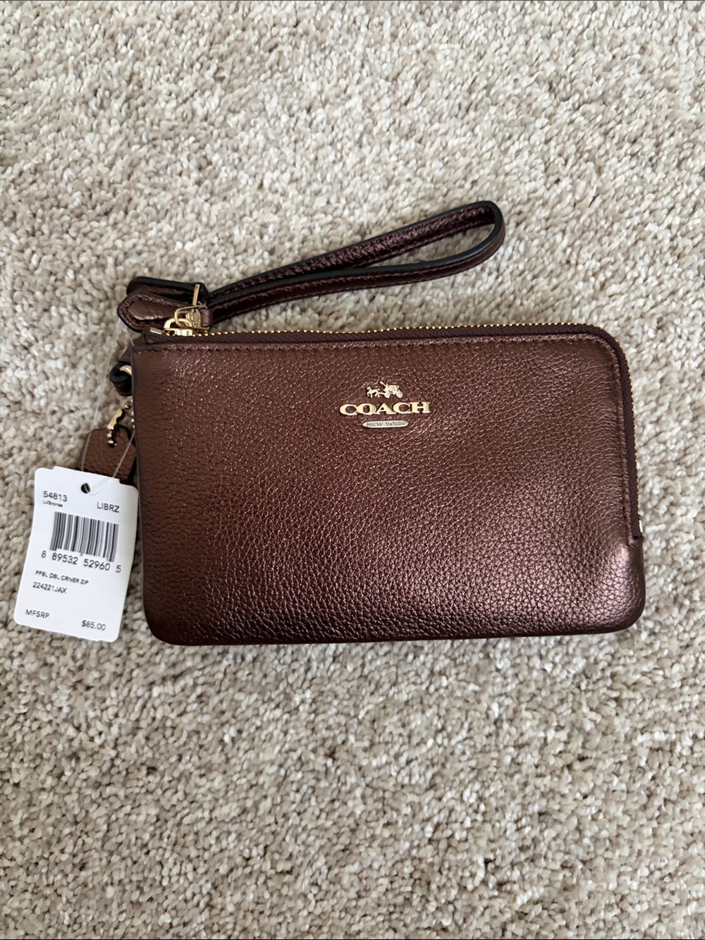 Coach Metallic Bronze Leather Wristlet with Gold Hardware